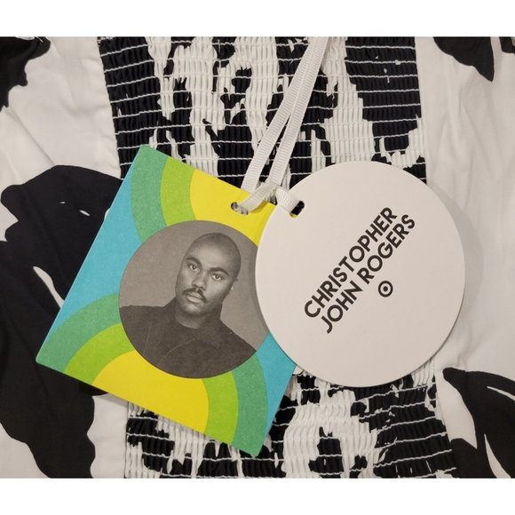 Christopher John Rogers for Target Black/White Puff Sleeve Faux Wrap Dress - Picture 7 of 8